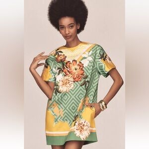 Anthropologie Green and Yellow Floral T-shirt shift 
Dress NWT